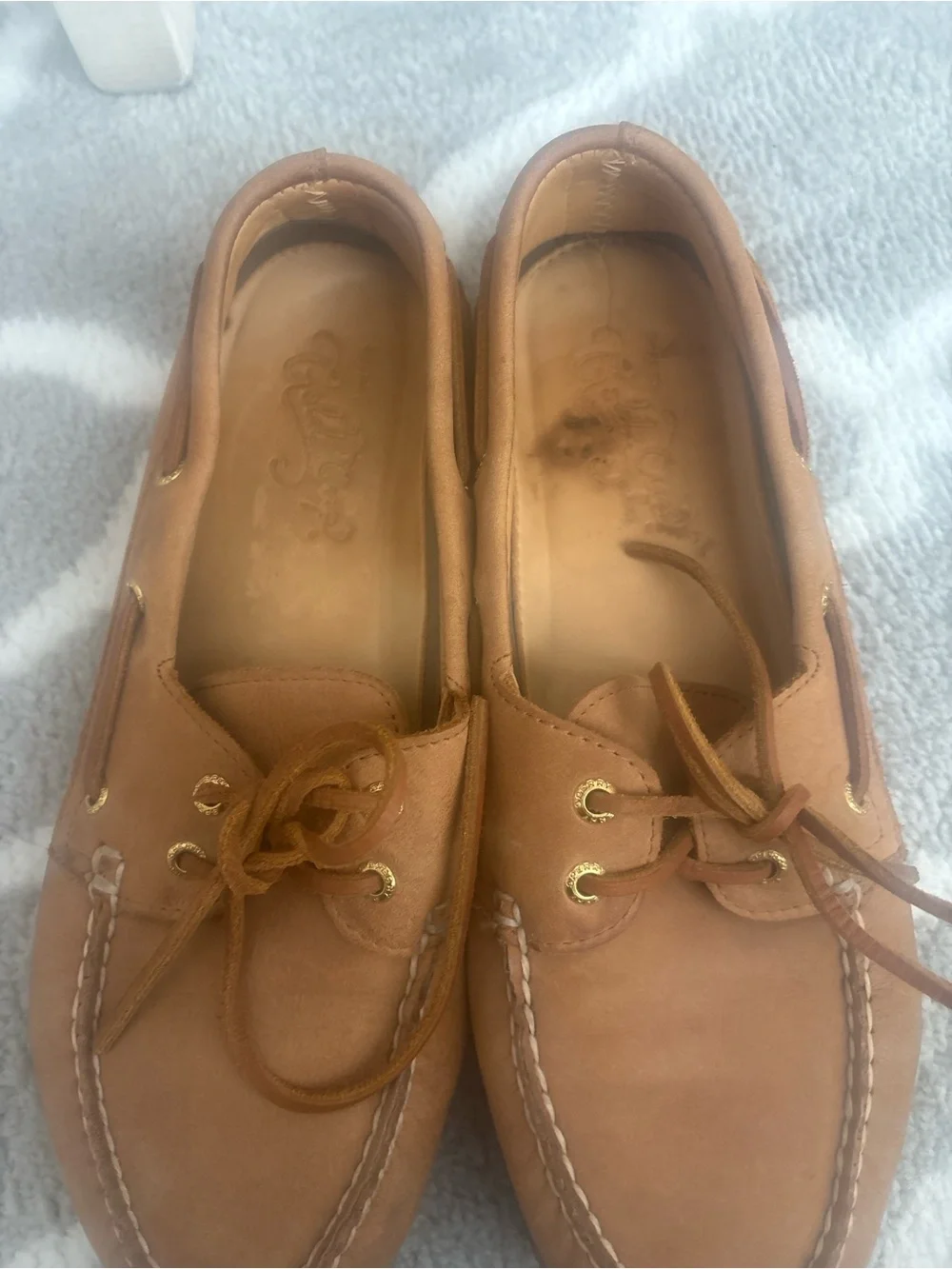 Sperry top slider authentic original STS10467 men’s 10.5W leather boat shoes tan
